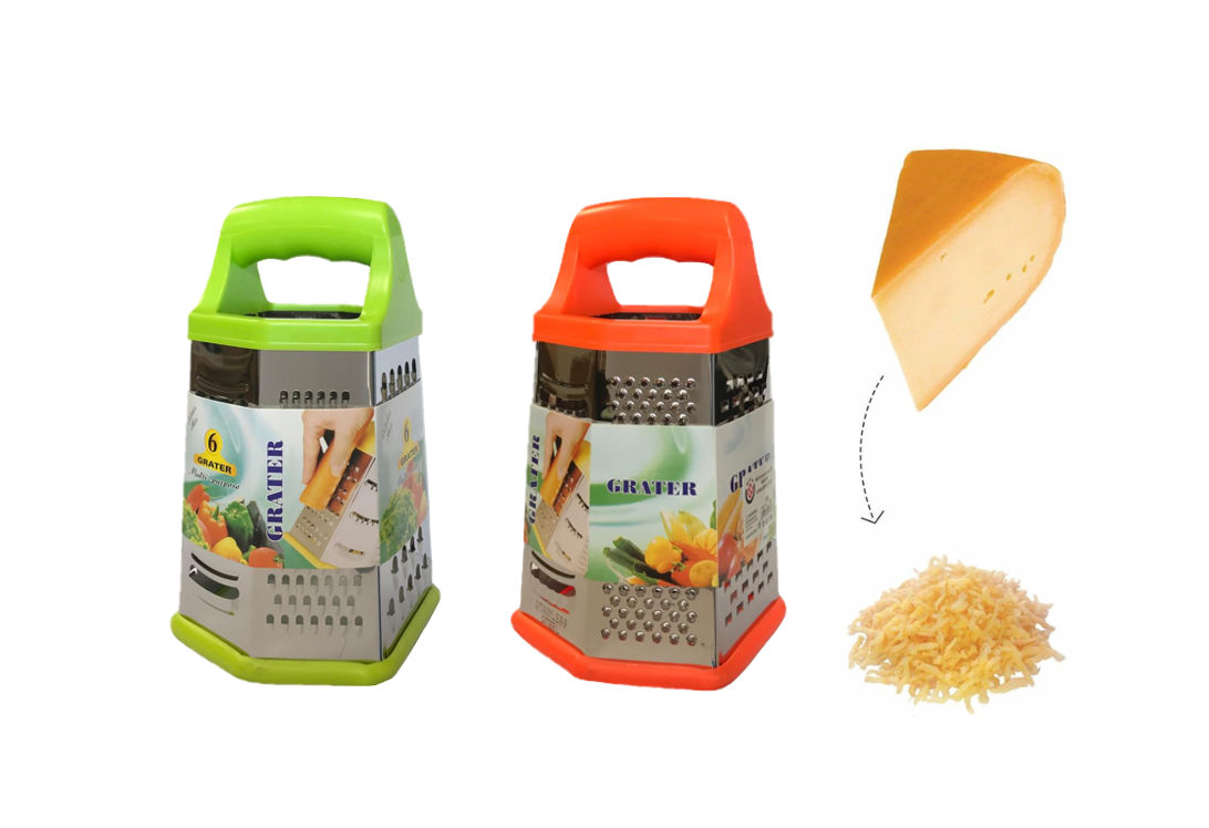 Large 6 Sided Hexagon Metal Cheese Shredder Grater 11.5 x 13 x 22 cm Assorted Colours 4767 (Parcel Rate)