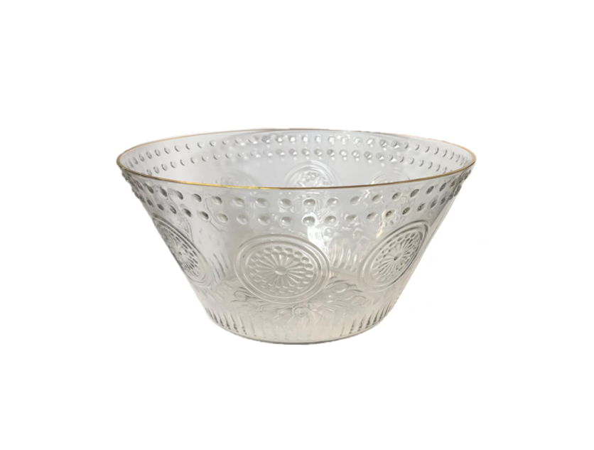 Transparent Clear Plastic Patterned Fruit Bowl with Gold Rim 24.5 x 13 cm 7610 (Parcel Rate)
