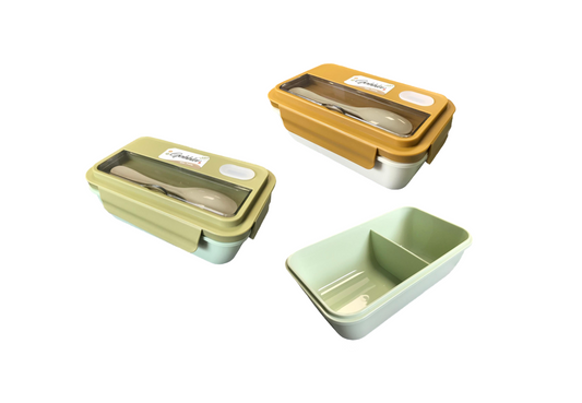 Plastic Lunch Box with Spoon 20 x 12 x 8 cm Assorted Colours 7815 (Parcel Rate)