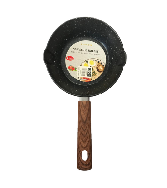 Non Stick Frying Pan with Wooden Print Handle 18cm Speckled Back DL9116 (Parcel Rate)