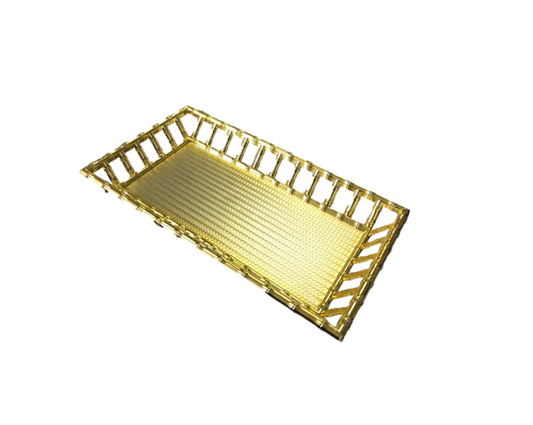 Plastic Rectangle Bamboo Style Serving Tray 22 x 38 x 5 cm Gold SG4096 (Parcel Rate)