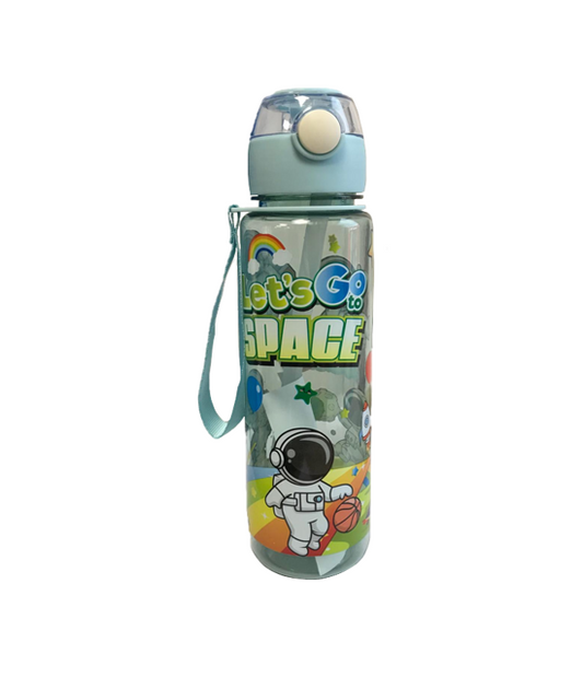 Plastic Water Drinking Bottle with Straw Astronaut Space Printed Design 700ml Assorted Colours SG9140 (Parcel Rate)