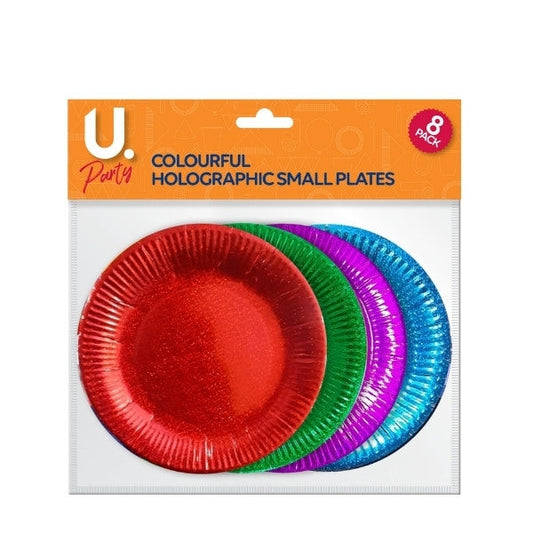 Holographic Small Paper Plates Colourful Pack of 8 P1421 (Large Letter Rate)