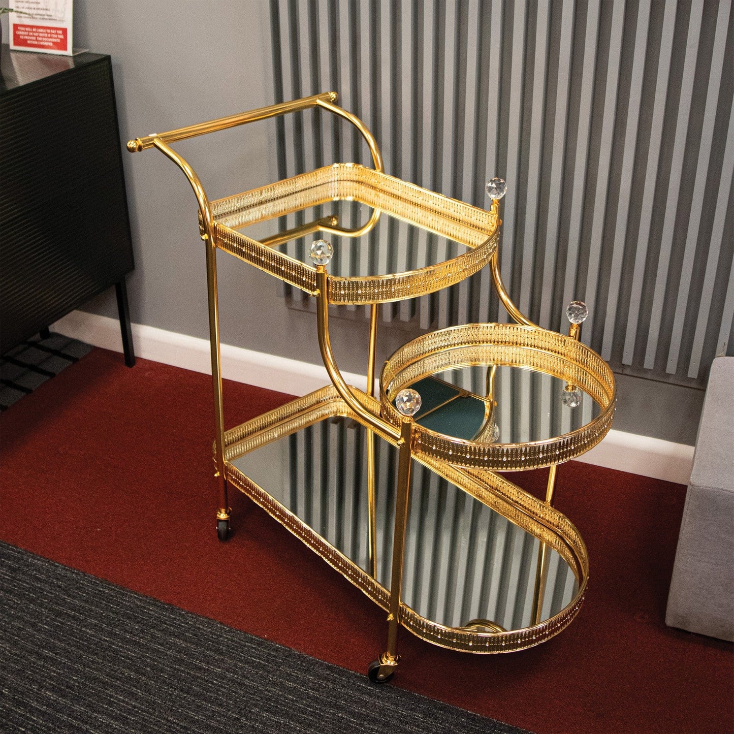 SQ Professional Durane Kitchen Bar Cart Trolley with Mirror Trays 3 Tier 50.5 x 75 x 82 cm Gold 8436 (Big Parcel Rate)