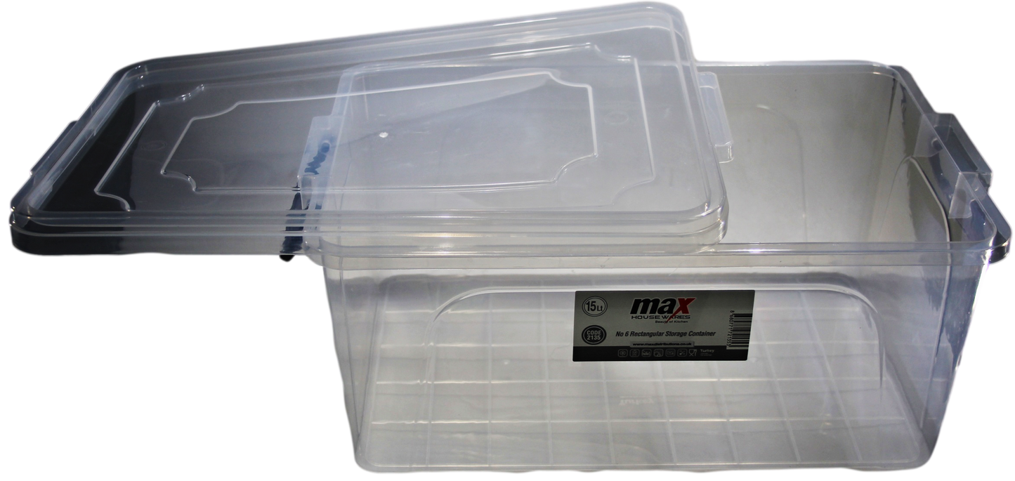 Clear Plastic Rectangle Storage Box 15 Litre 40 x 27 x 18 cm 2135 (Parcel Rate)