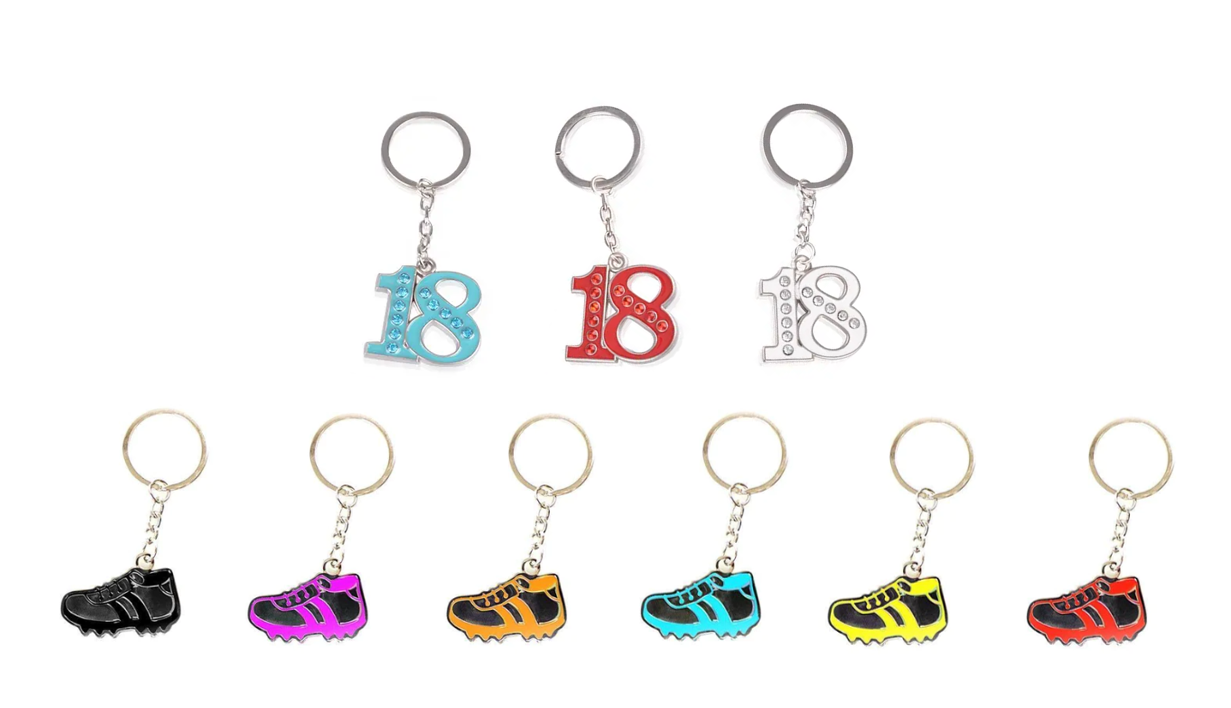 Metal Football Shoe / Number '18' 3.5 cm Keyring Keychains Assorted Colours 2518 (Large Letter Rate)