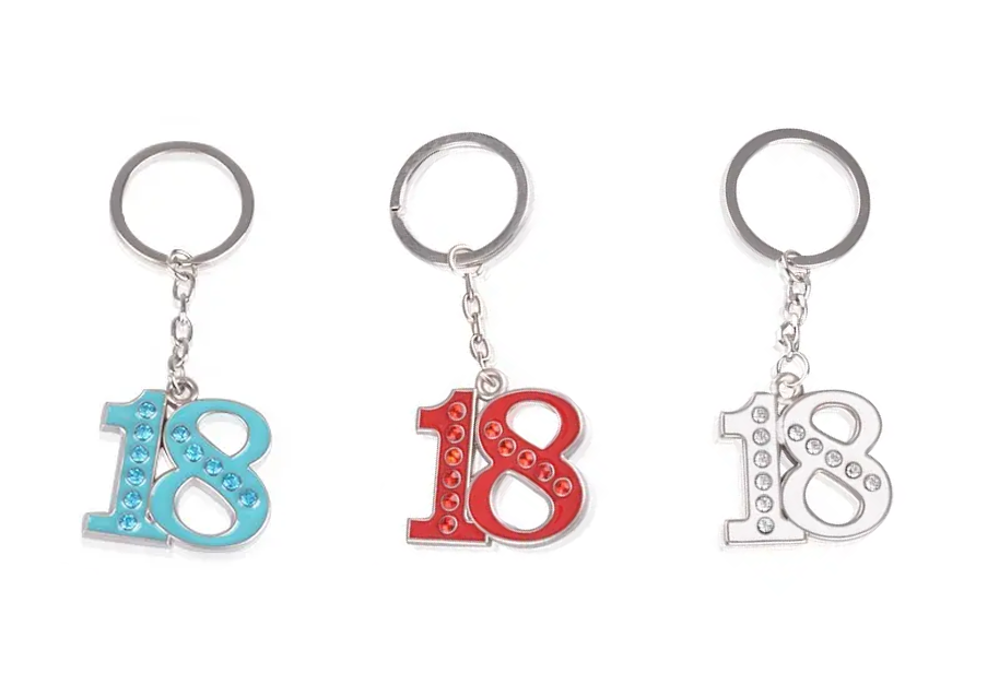 Metal Football Shoe / Number '18' 3.5 cm Keyring Keychains Assorted Colours 2518 (Large Letter Rate)