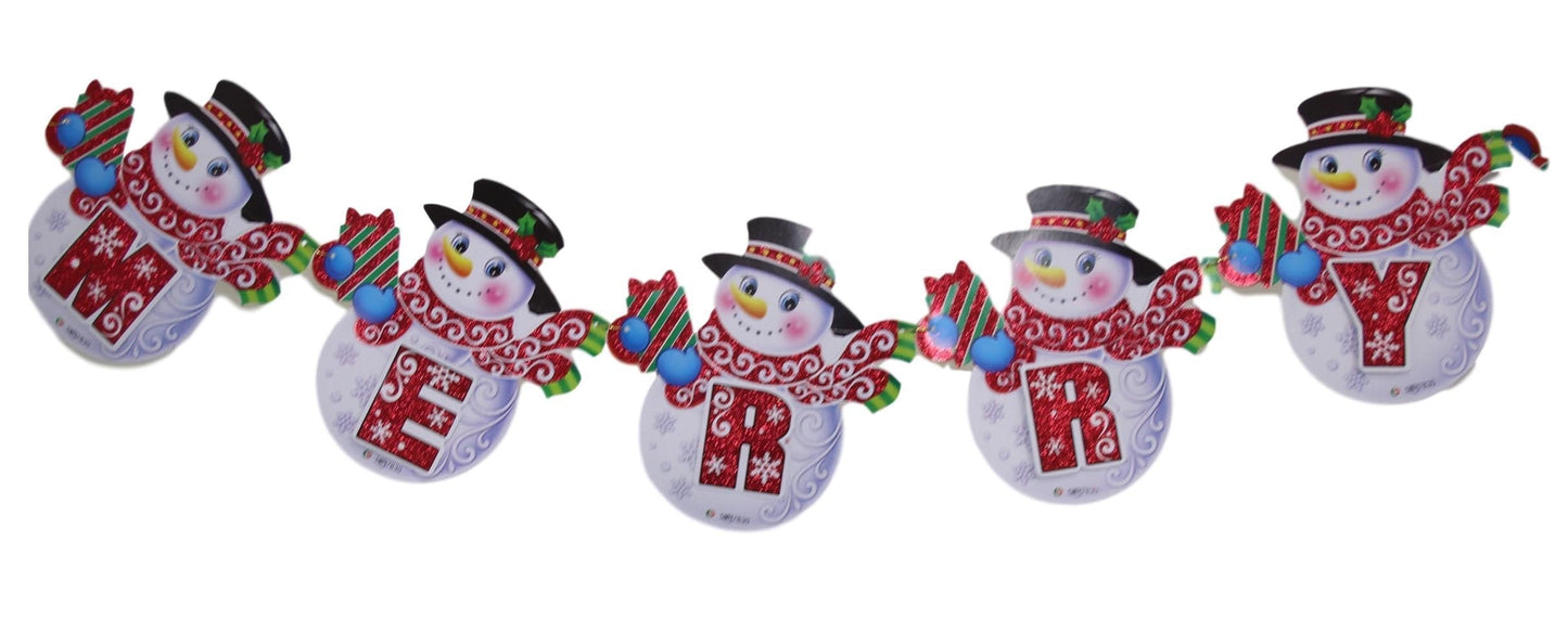 Merry Christmas Festive Paper Snowman / Santa Bunting Banner with Glitter 2M Assorted Designs 4627 (Parcel Rate)