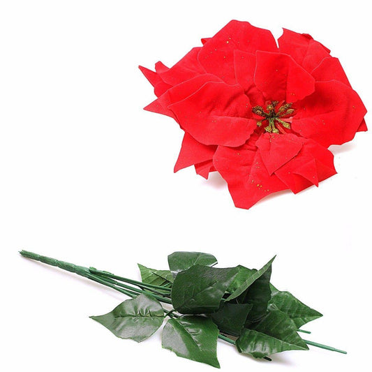 Artificial Fake Plastic Red Poinsettia Christmas Flowers 1239 (Parcel Rate)