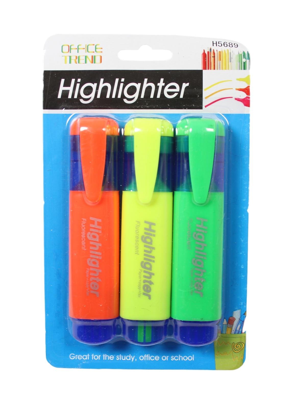 3 Pack Neon Coloured Highlighters School Stationery Highlighter Set 5565 (Parcel Rate)