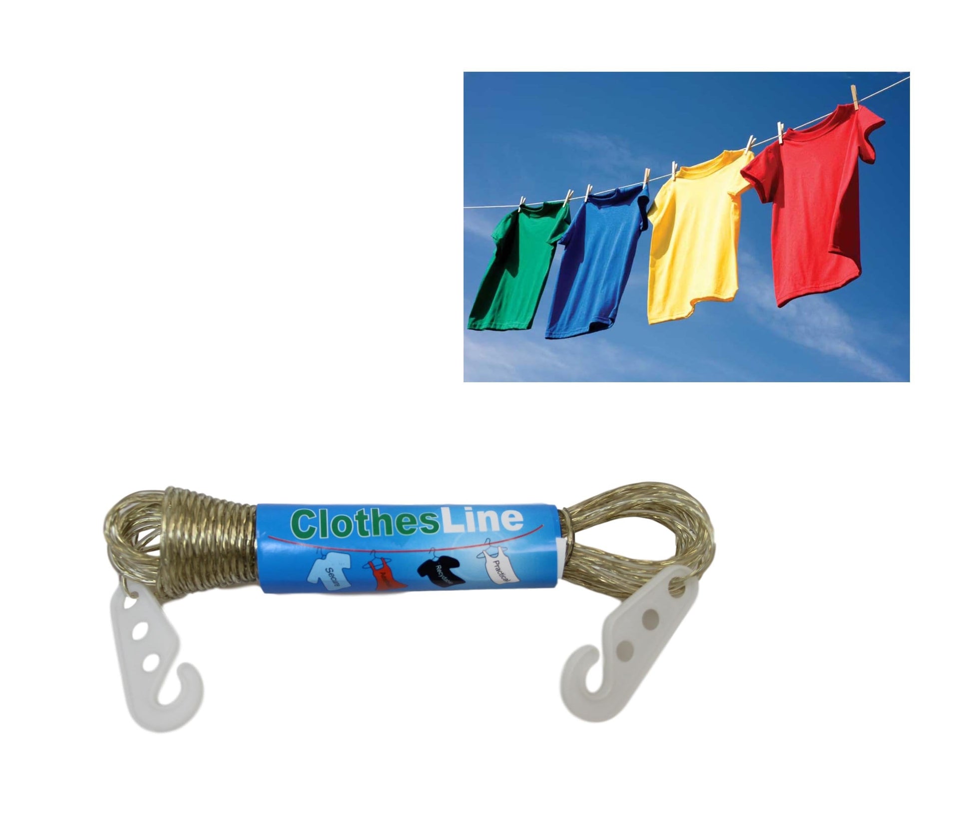 Washing Clothes Line Outdoor Hanging Rope with 2 Hooks 10 m 5813
