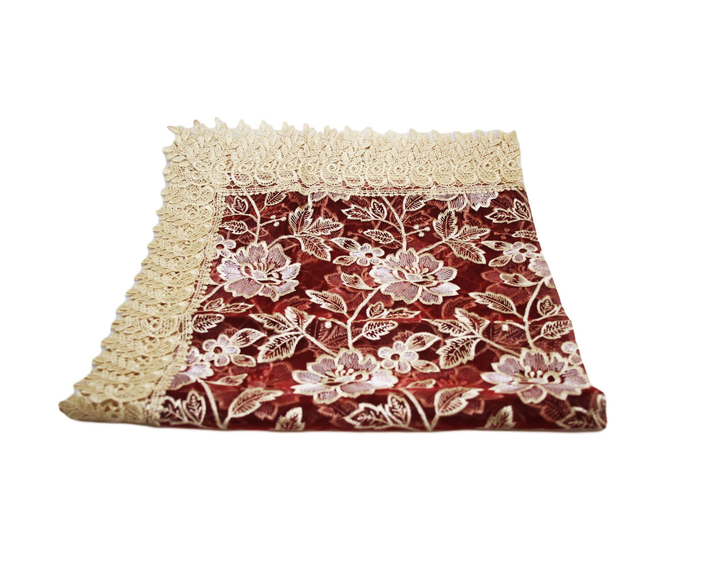 Decorative Polyester Traditional Moroccan Lace Floral Table Cloth Cover Runner 85 x 85 cm Assorted Colours and Designs 6038 (Large Letter Rate)