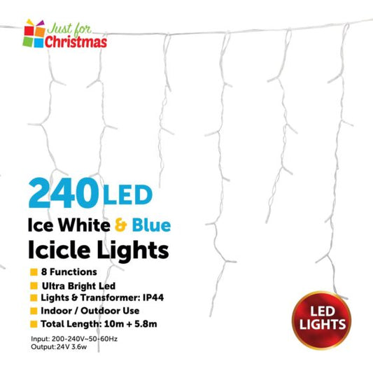 240LED Ice White and Blue Icicle Lights 6052 (Parcel Rate)