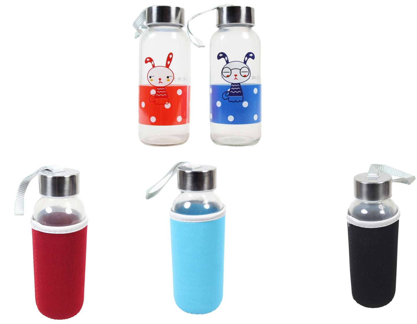 Glass Water Bottle with Cover 18 x 4 cm Assorted Colours 6264 (Parcel Rate)