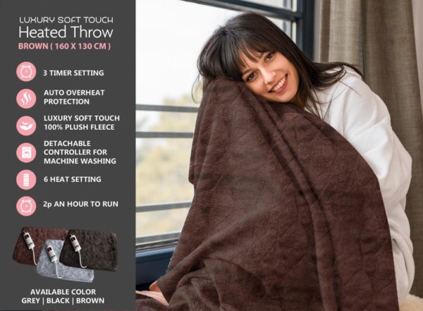 Luxury Soft Touch Electric Heated Throw Blanket 160 x 130 cm 6504