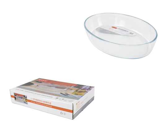 Glassware Roaster Tempered Oval Baking Cooking Tray Dish 3 Litre 35 x 24 x 6.5cm 8039 (Parcel Rate)