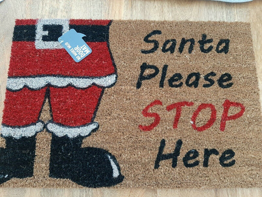 Christmas Coir Door Mat Santa Please Stop Here 2786 (Parcel Rate)